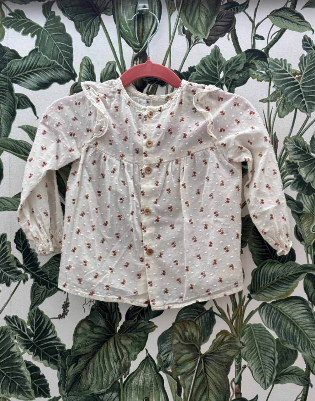 ZARA Baby - Bluse 98 Cremeweiß mit Blumenmuster in Braun und Weiß