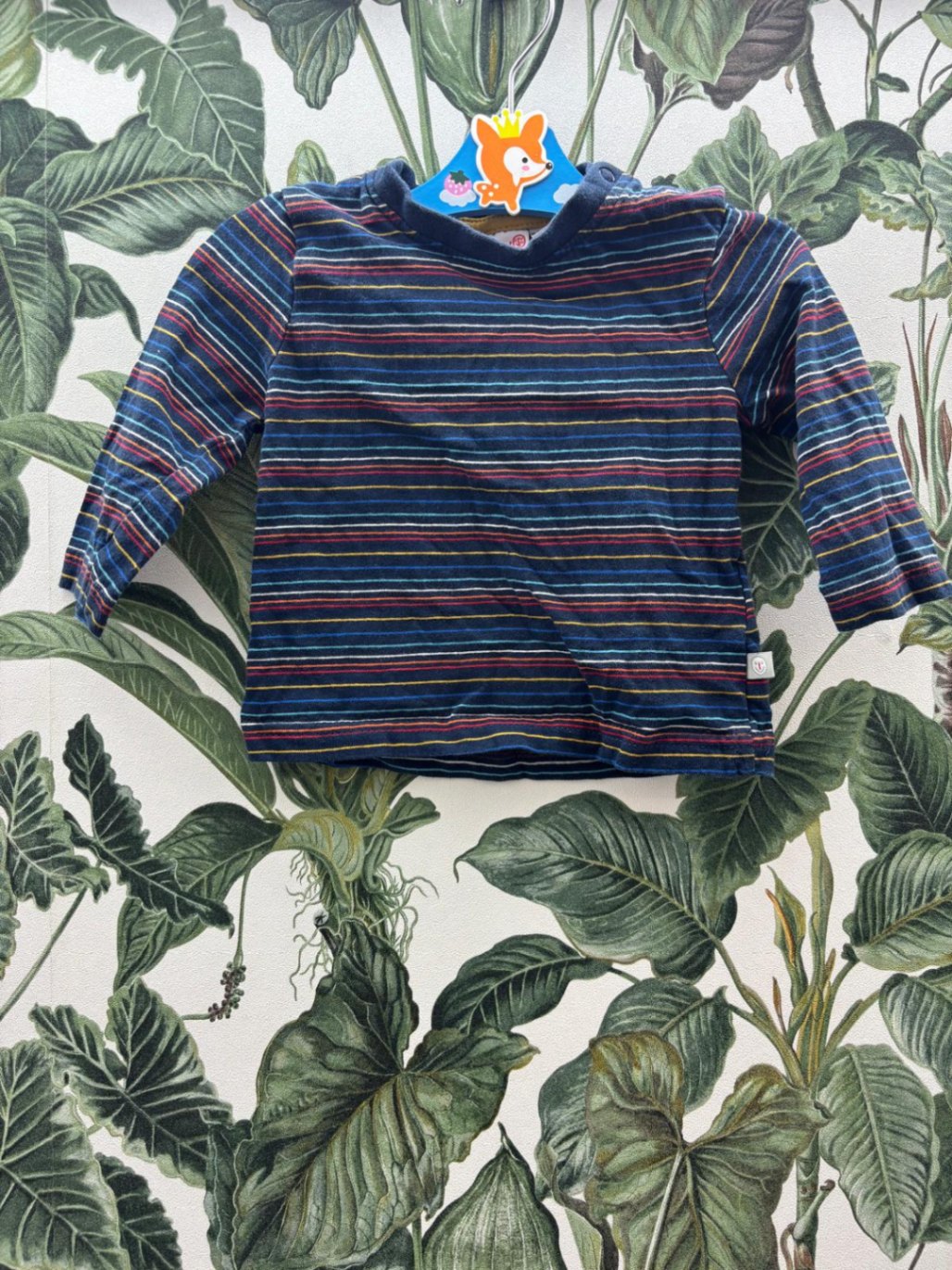 Liegelind Baby Junge - Shirt lang 62-68 Dunkelblau mit bunten Streifen