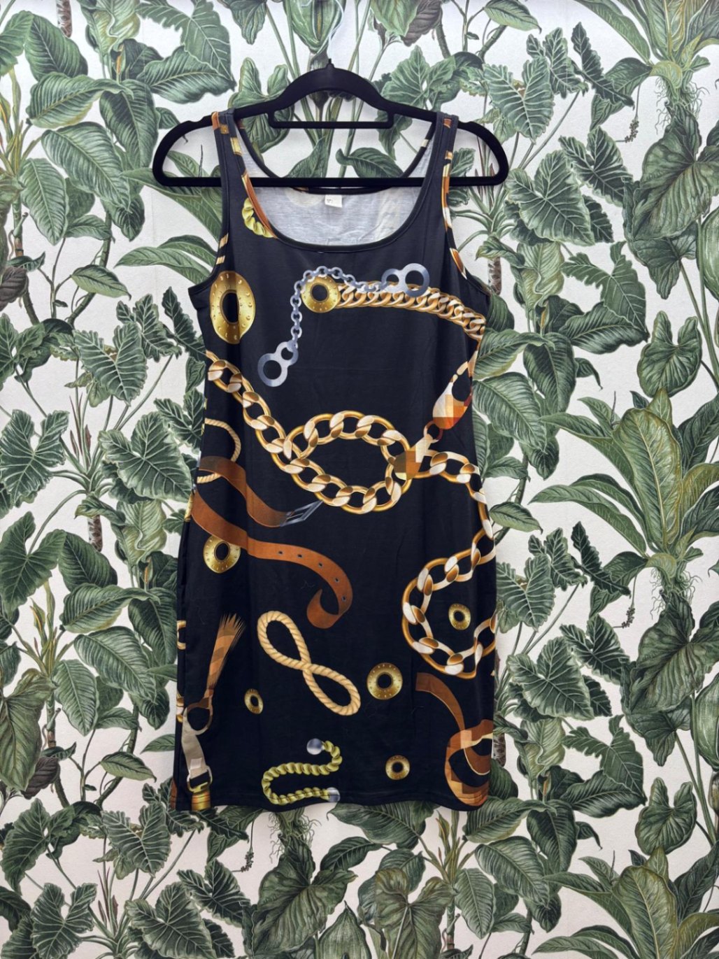Damen - Kleid L Schwarz mit Gold, Weiß, Braun
