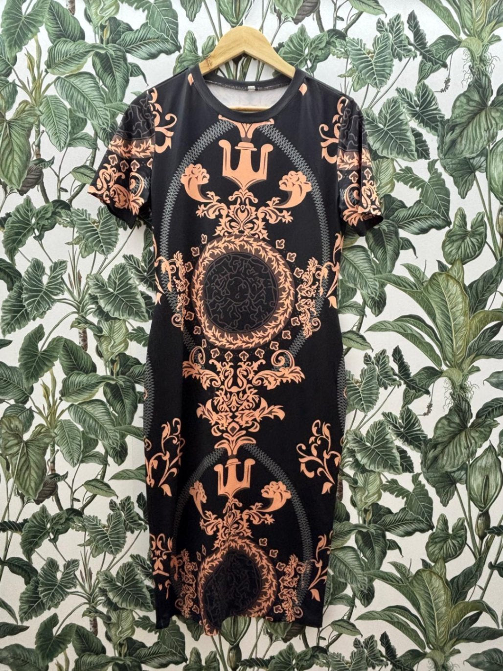 Damen - Kleid L Schwarz, Pfirsich