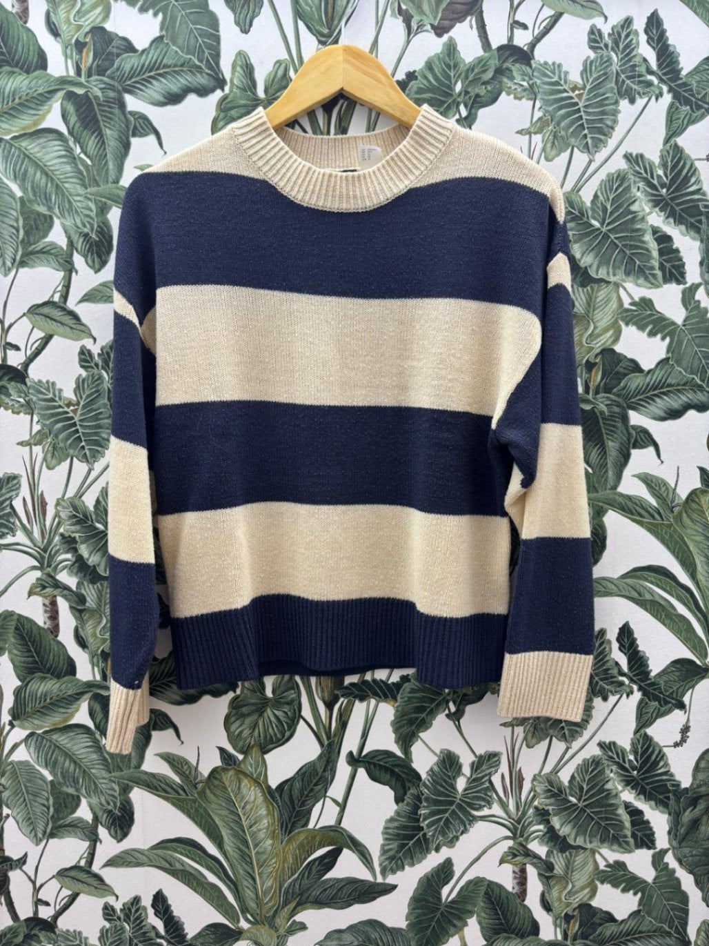 H&M Damen - Pullover XS Beige und Dunkelblau
