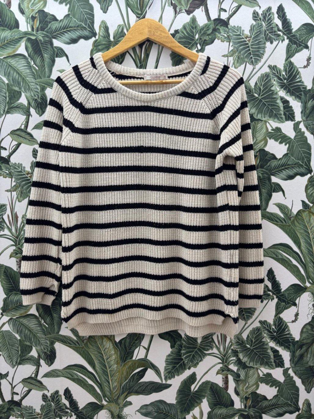 Pull&Bear Damen - Pullover S Weiß mit schwarzen Streifen