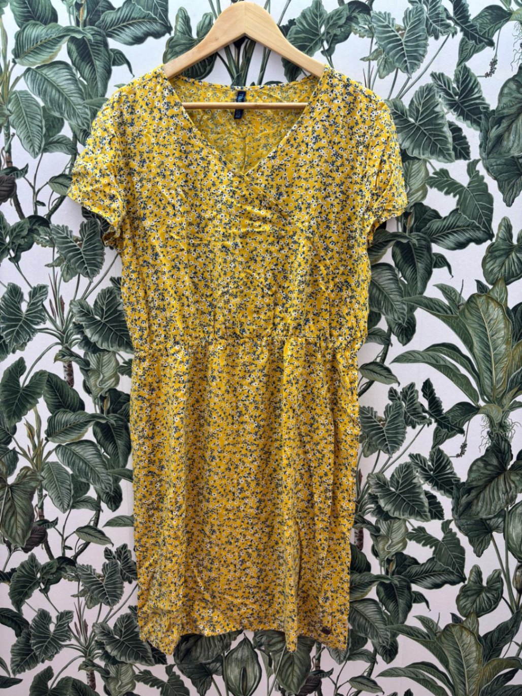 Tranquillo Kleid XL Gelb mit weiß-blauen Muster