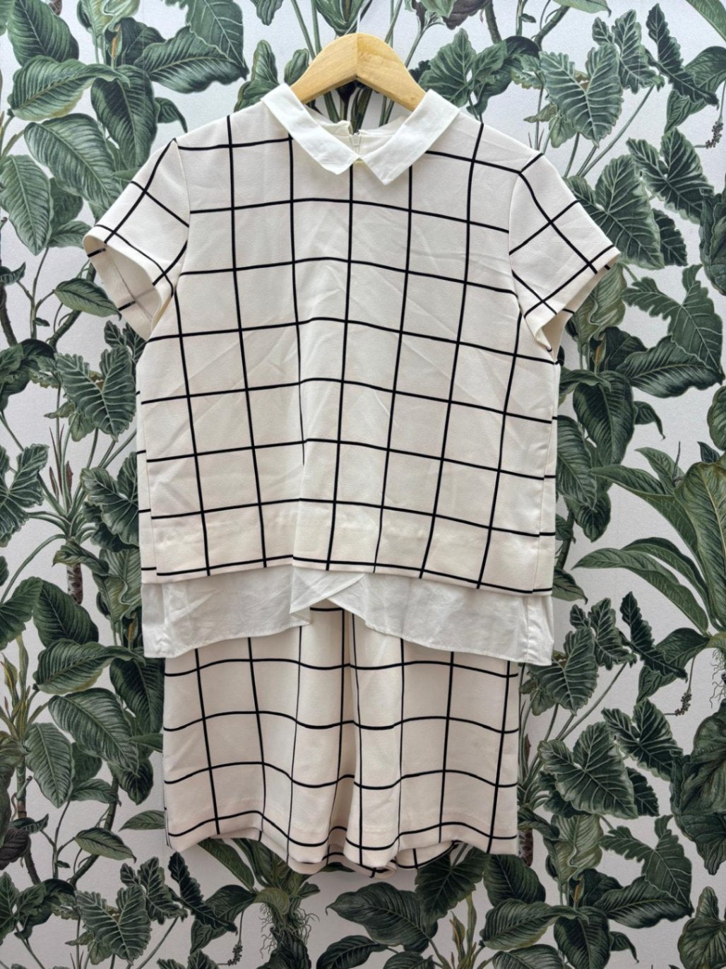 ZARA Jumpsuit L Weiß mit schwarzem Karo-Muster