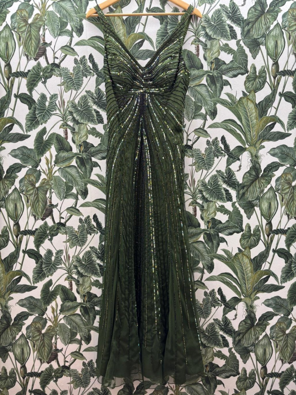 Apart Ballkleid mit Pailletten S-M Dunkelgrün