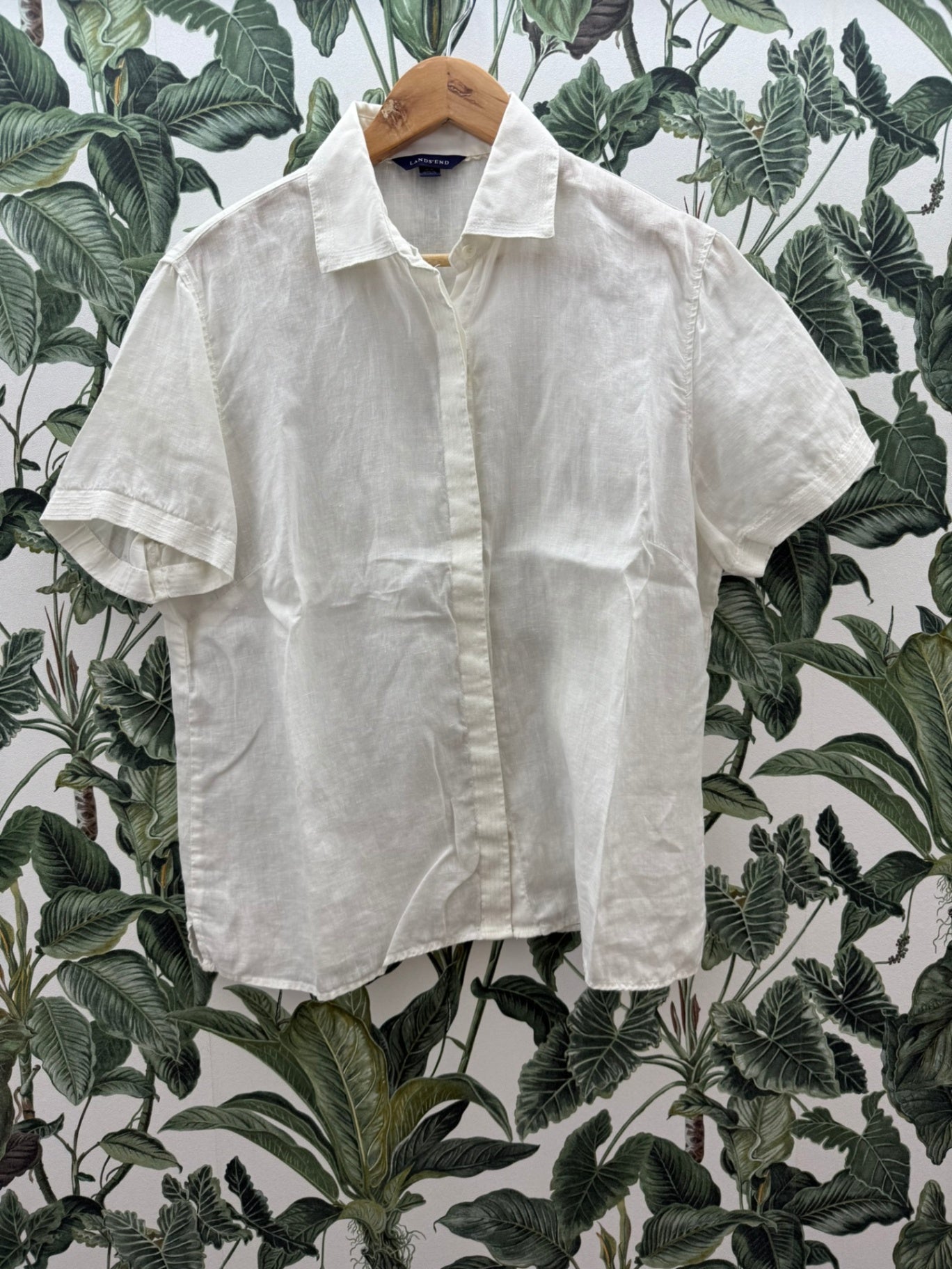 Lands' End 100% Leinen Bluse L Weiß