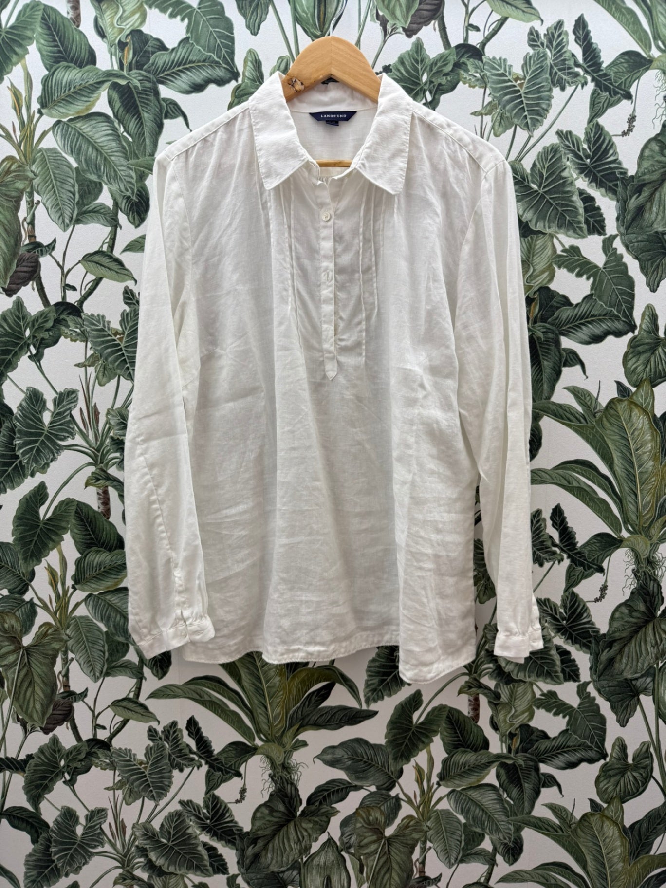 LANDS' END 100% Leinen Bluse XL Weiß