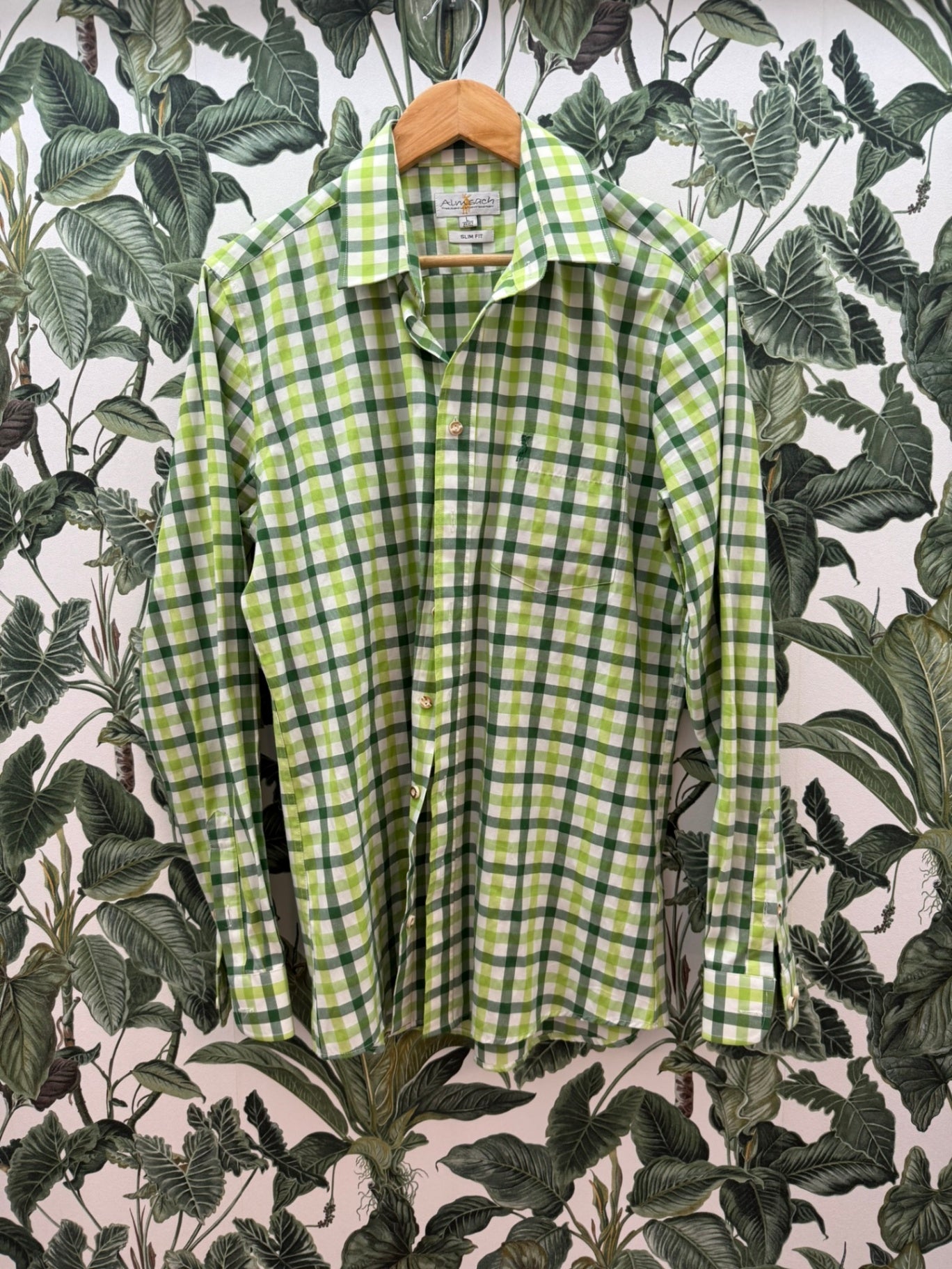 Almsach Trachtenhemd Sim Fit L Grün, Weiß