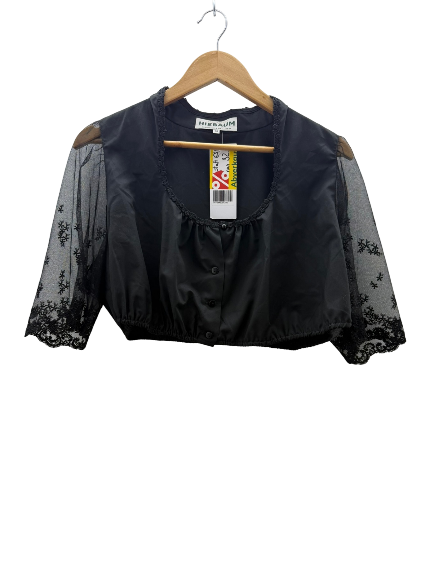 Hiebaum Trachten Spitzenbluse 4XL Schwarz