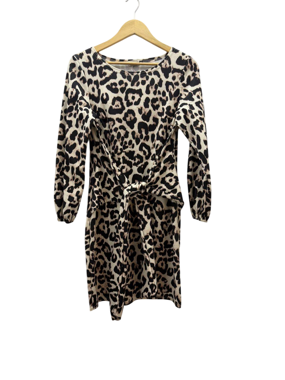 numoco Kleid M Beige mit schwarzem Animal-Print