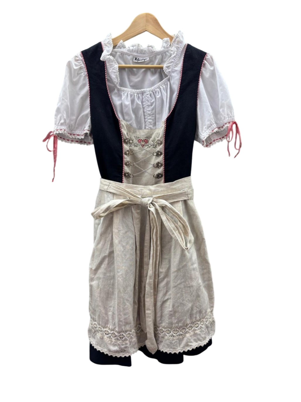 Wolperdinger Trachtenkleid+Bluse M Hellbeige, Schwarz, Rot