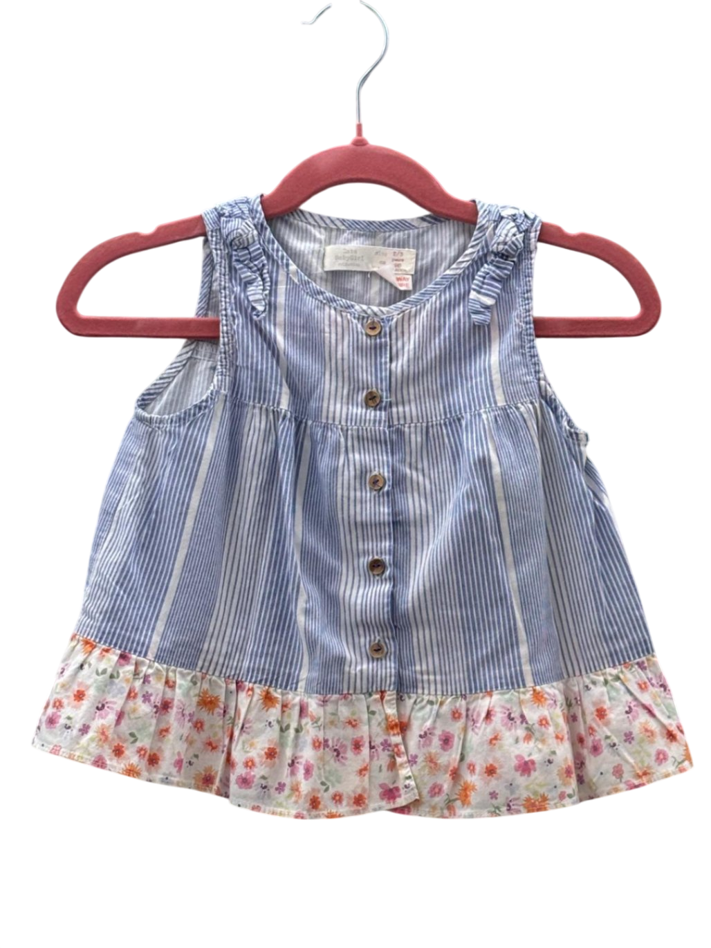 ZARA Baby - Bluse 98 Blau-Weiß gestreift mit floralem Volant