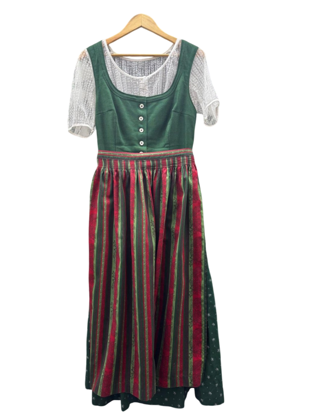 Handmade Dirndl mit Bluse M-L Grün, Rot, Mehrfarbig