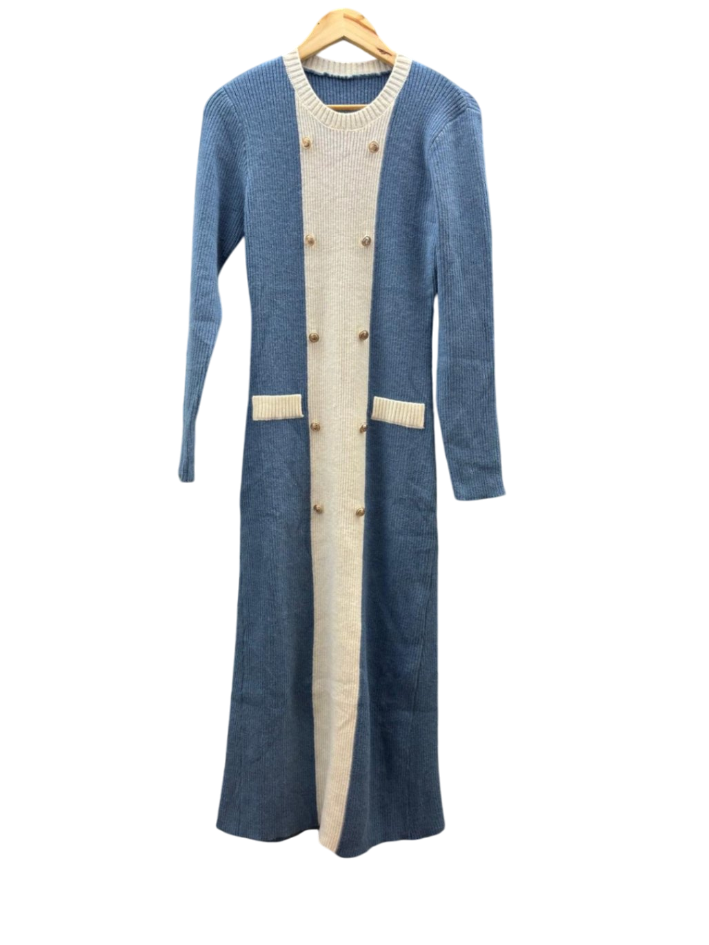 Damen - Kleid L Blau und Creme