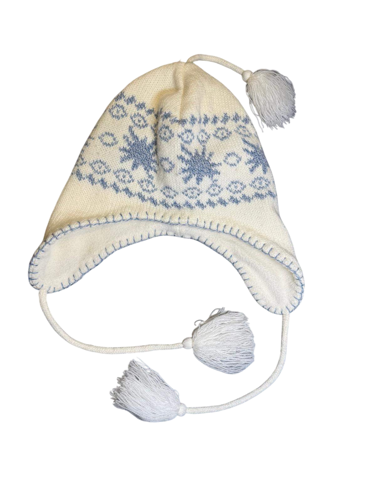 one size Haube Weiß mit blauen Mustern