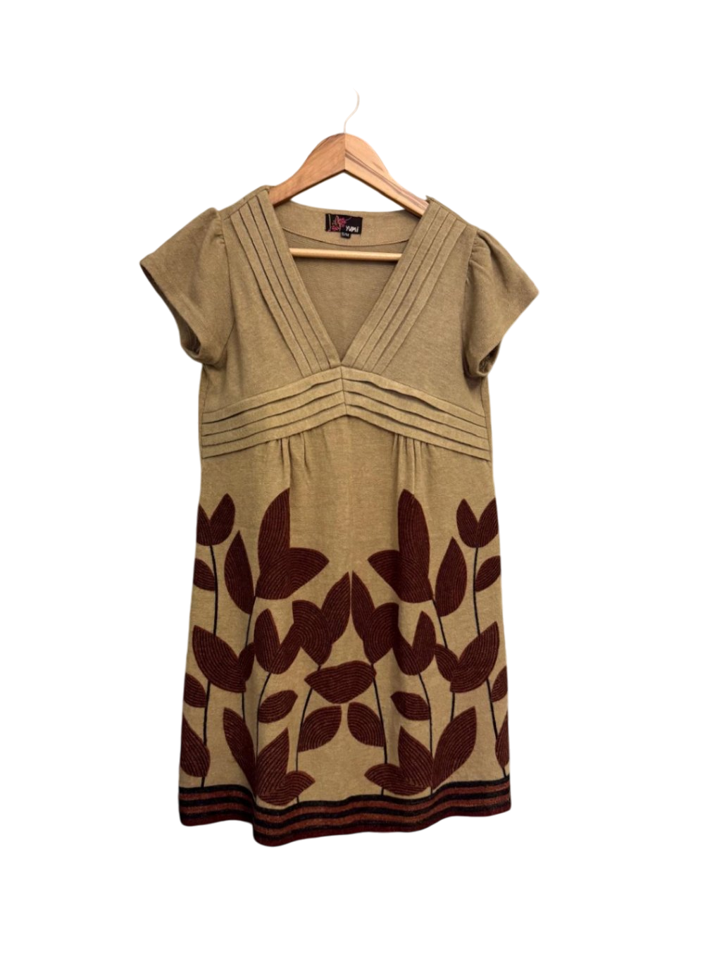 Yumi Kleid S-M Beige mit braunen Mustern