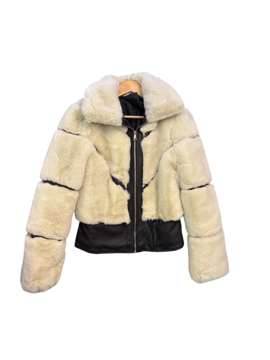 Kunstlederjacke mit Kunstpelz M Elfenbein