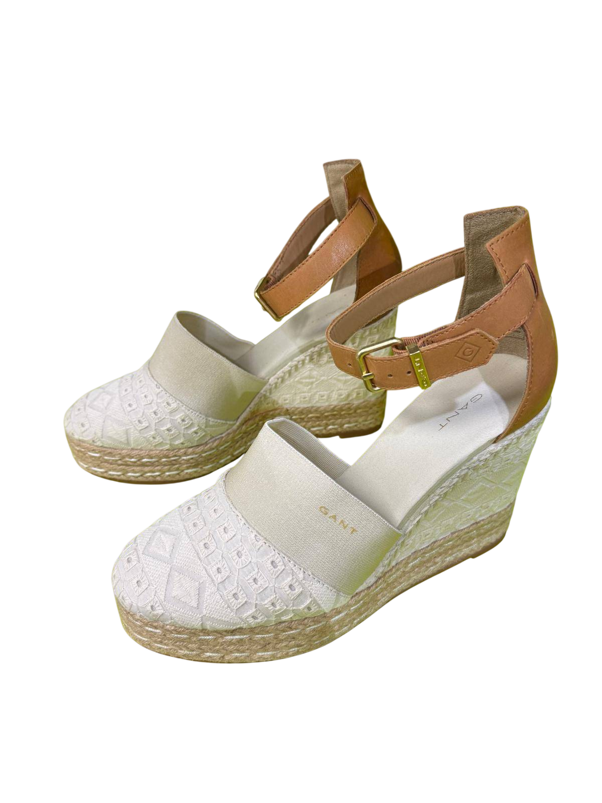 Gant Stoff, Leder, Bast Sandalen 38 Weiß und Hellbraun