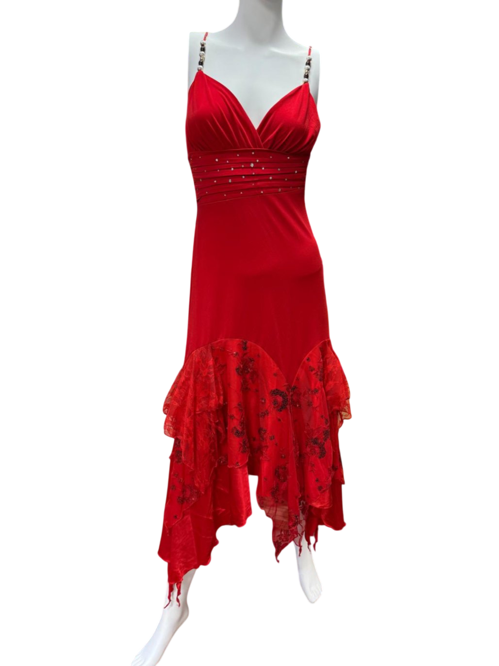 Samt, Spitze, Tüll Ballkleid S-M Rot