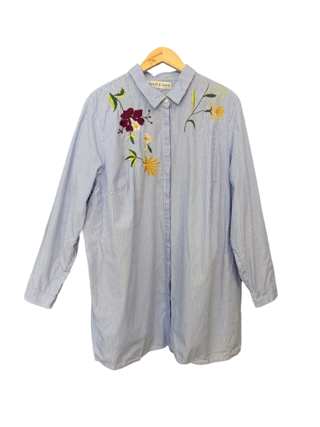 Janet & Joyce Bluse 2XL-3XL Blau mit bunten Stickereien