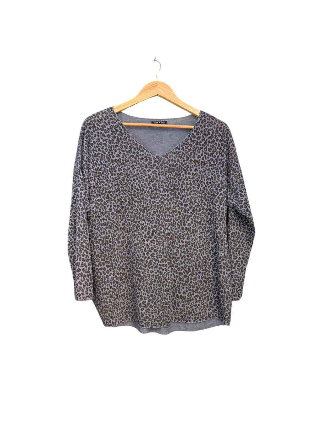 made in Italy langarm Top L Blau mit Leomuster