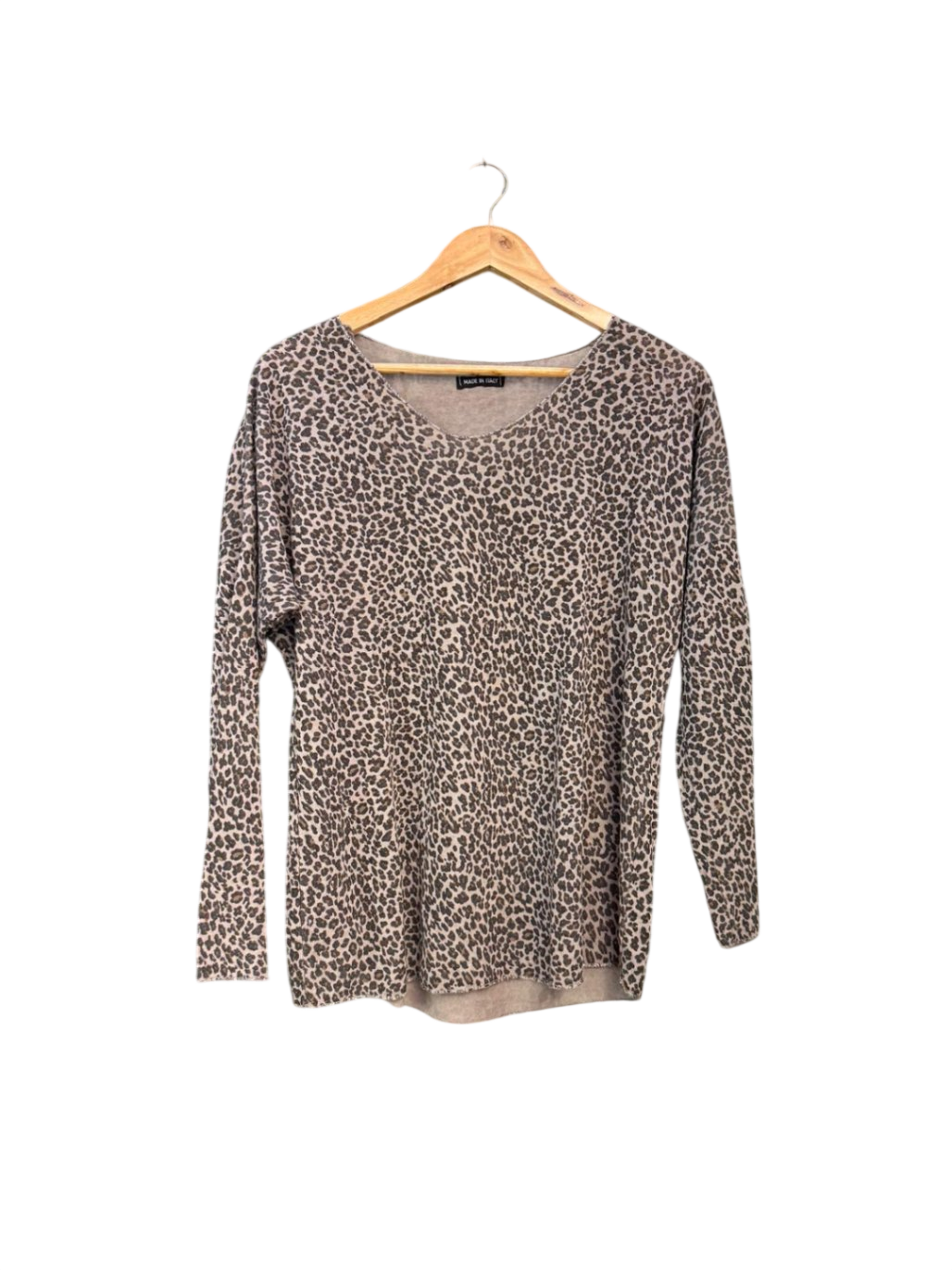 Made in Italy langarm Top L Braun mit Leo Muster