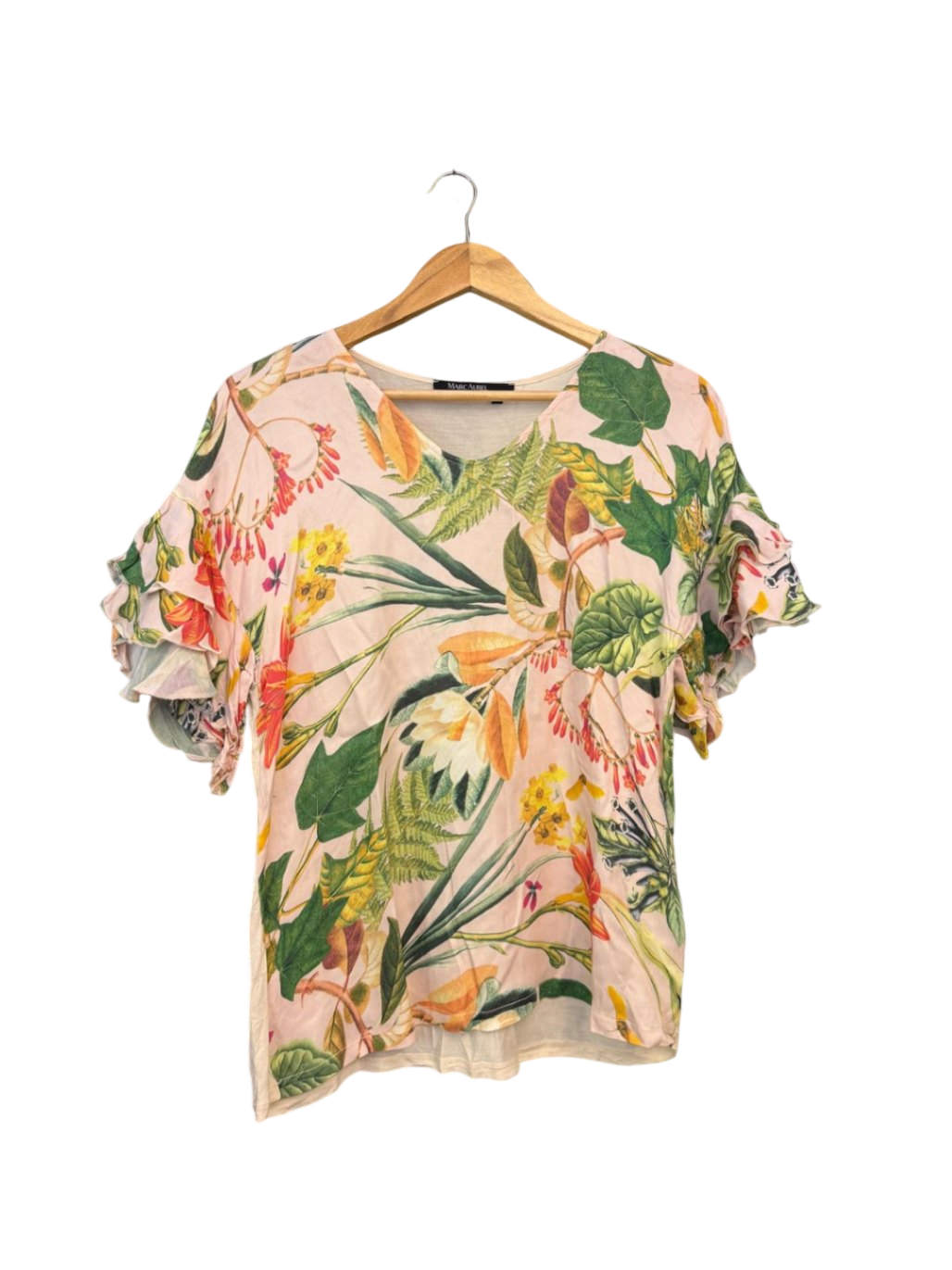 Marc Aurel Blusentop S Mehrfarbig (Blumenmuster in Grüntönen, Orange, Gelb, Rot, Schwarz, Weiß)