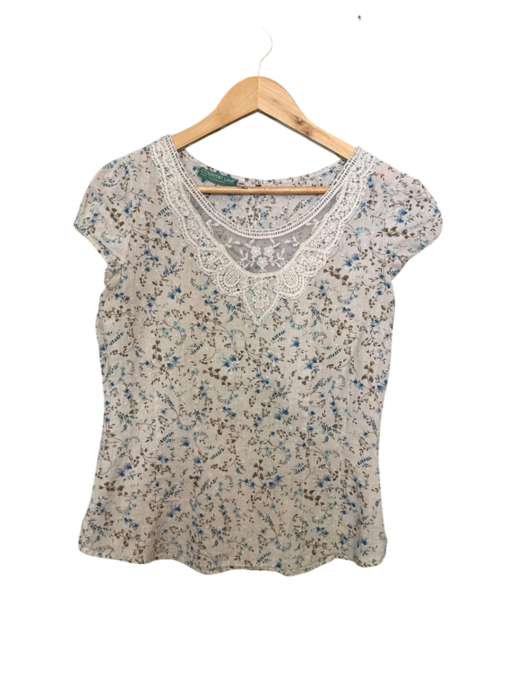 COUNTRY LINE Trachtenbluse S Beige mit Blau und Braun