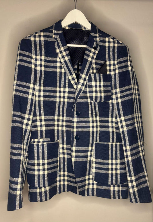 Xagon Man made in italy Sakko 50 Blau mit kariertem Muster