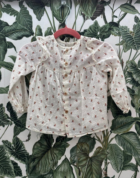 ZARA Baby - Bluse 98 Cremeweiß mit Blumenmuster in Braun und Weiß