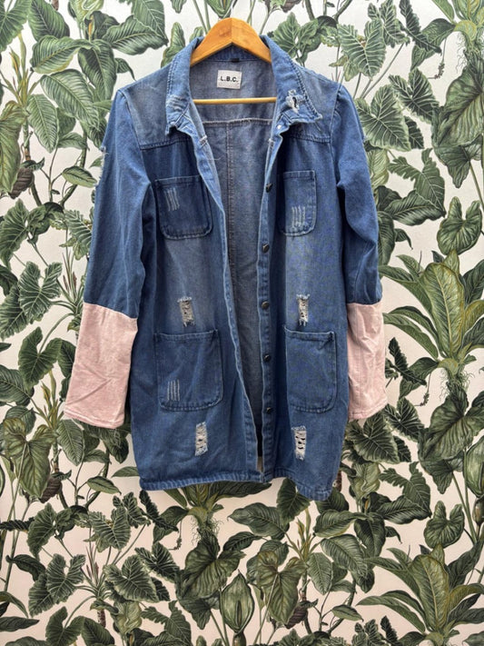L.B.C. Damen - Jeansjacke L Blau mit hellrosa Ärmeln