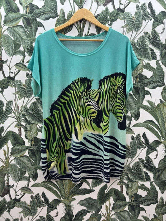 Damen - Top Zebra L-XL Türkis