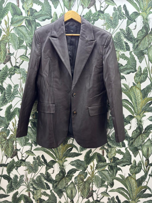 MNG Damen - Kunstlederjacke L Dunkelbraun