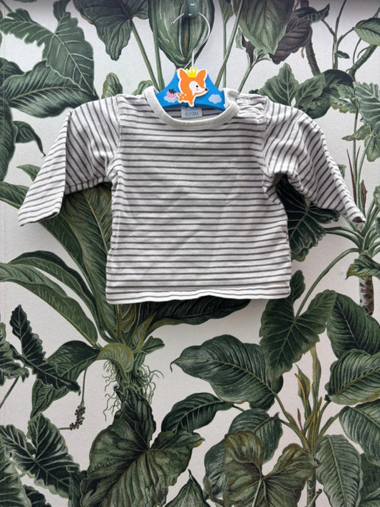 Baby - Junge Shirt lang 62 Grau mit weißen Streifen