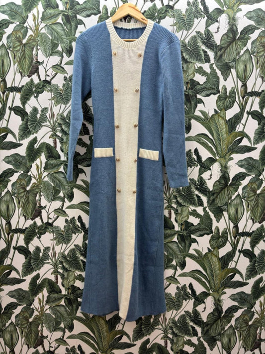 Damen - Kleid L Blau und Creme