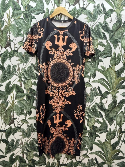 Damen - Kleid L Schwarz, Pfirsich