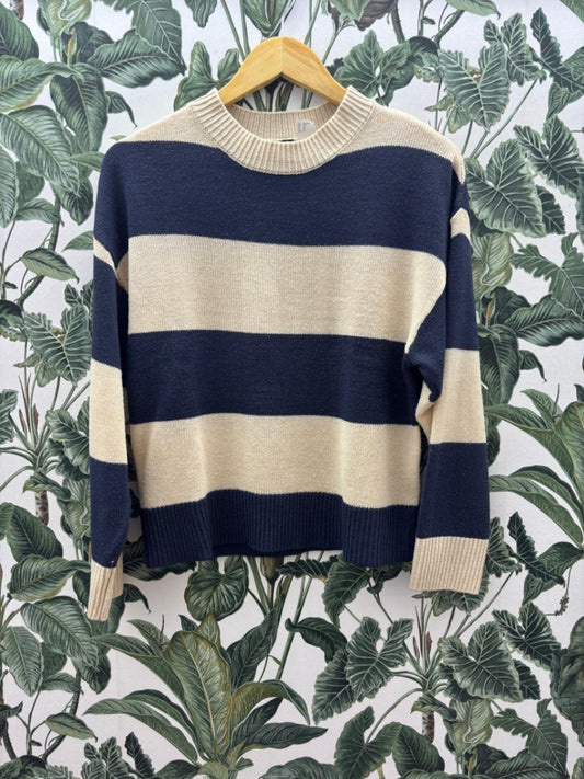 H&M Damen - Pullover XS Beige und Dunkelblau