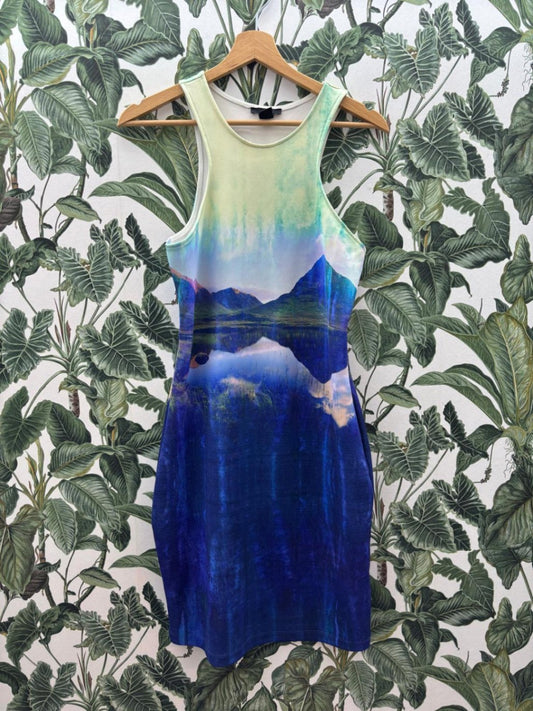 H&M Damen - Kleid M Blaue, grüne und weiße Farbtöne