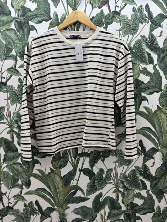 ZARA Damen - Pullover S Weiß mit schwarzen Streifen