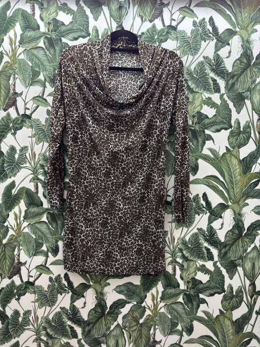 made in Italy Damen - Kleid M Braun mit schwarzen Leopardenmustern