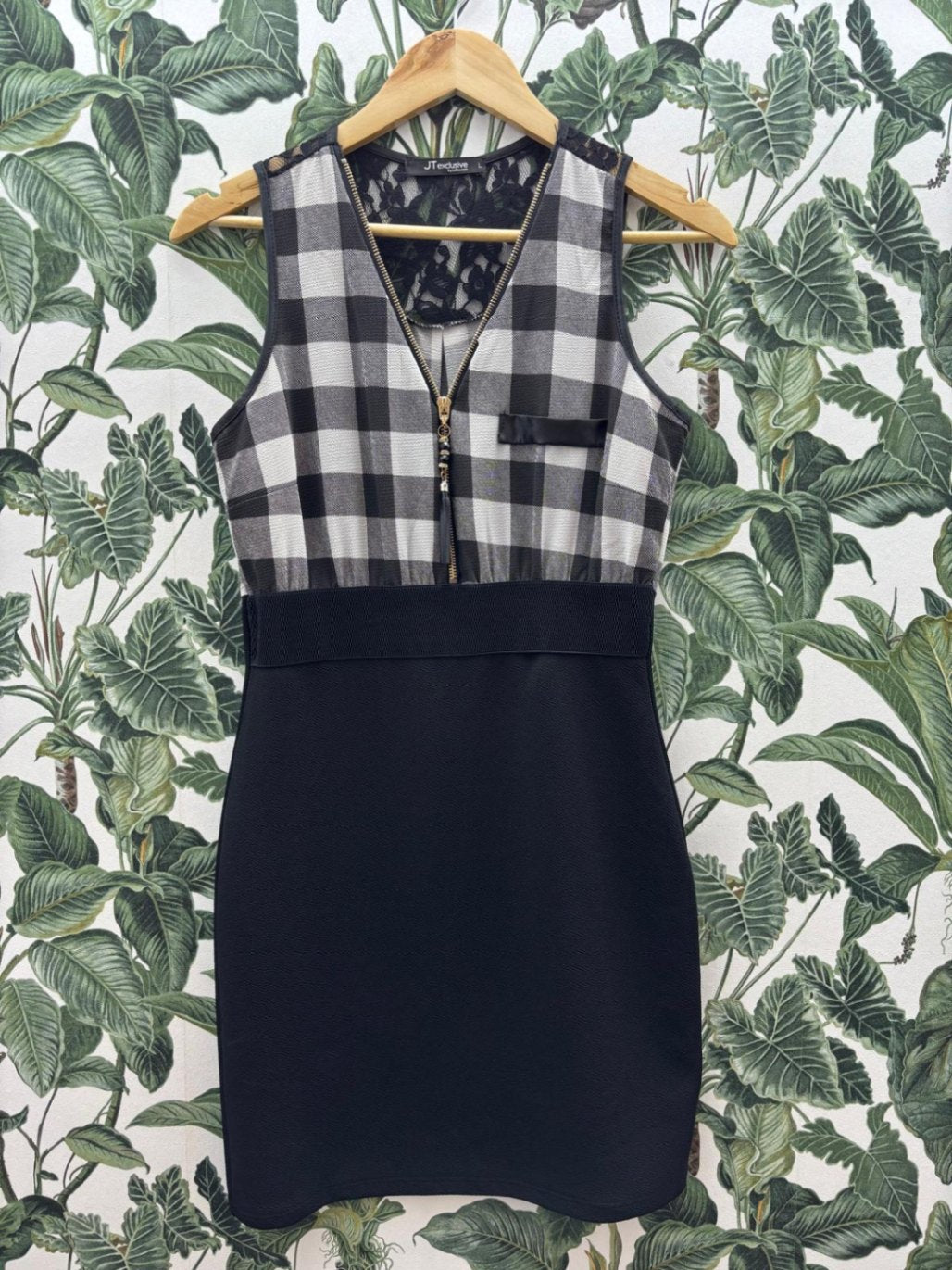 J.T. Exclusive Damen - Minikleid L Schwarz, Grau, Weiß
