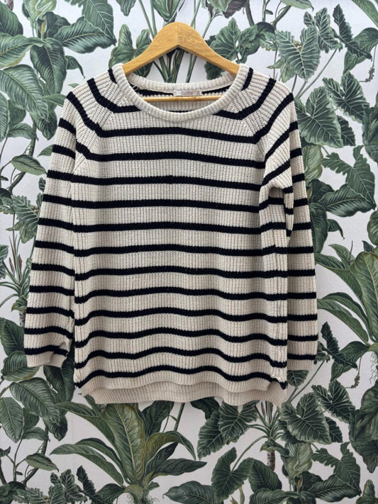 Pull&Bear Damen - Pullover S Weiß mit schwarzen Streifen