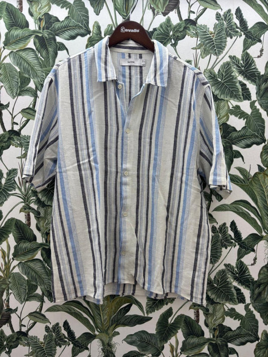 Bershka Hemd L Beige, Blau, Schwarz