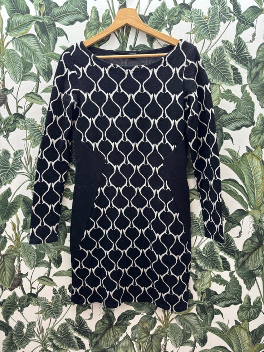 Comma Damen - Kleid S Schwarz und Weiß