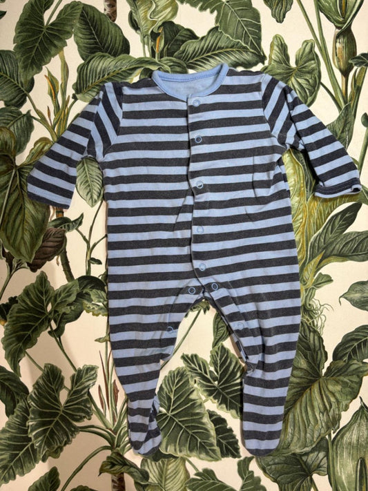 Baby - Schlafanzug 68 Blau und Schwarz gestreift