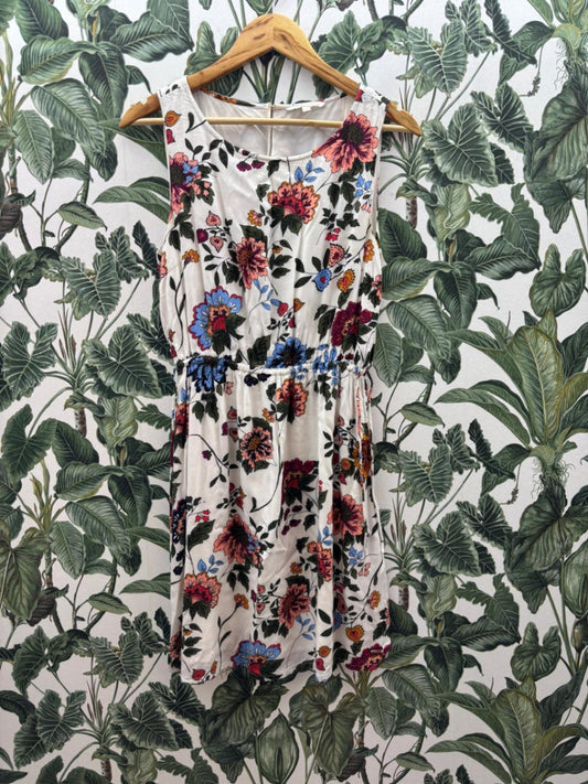 Tom Tailor Damen - Kleid M Weiß mit bunten Blumenmuster