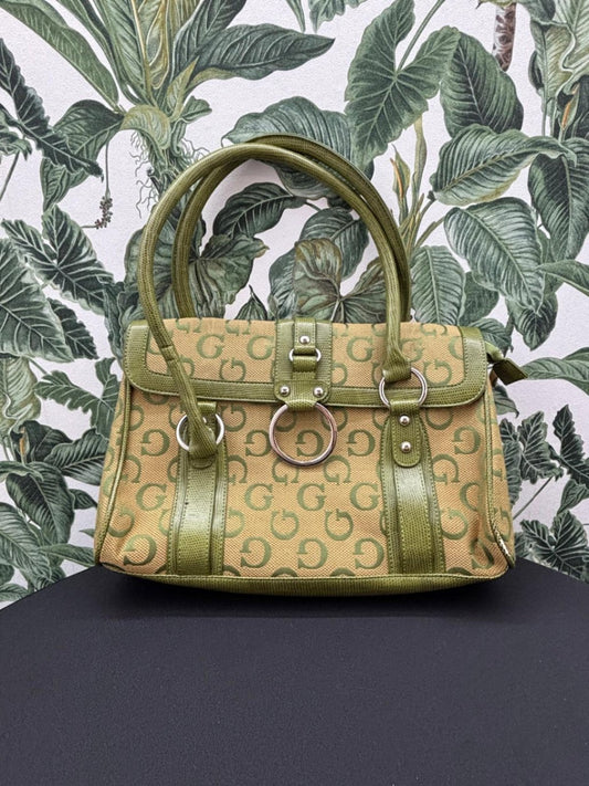 Damen - Handtasche Beige mit Grüntönen