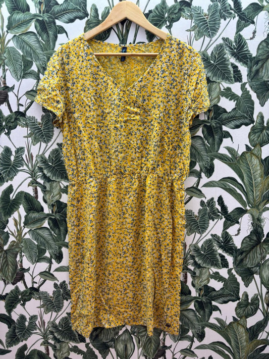 Tranquillo Kleid XL Gelb mit weiß-blauen Muster