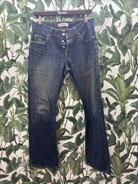 Levis 512 Bootcut Jeans W33-L32 Dunkelblau mit ausgewaschenen Effekten