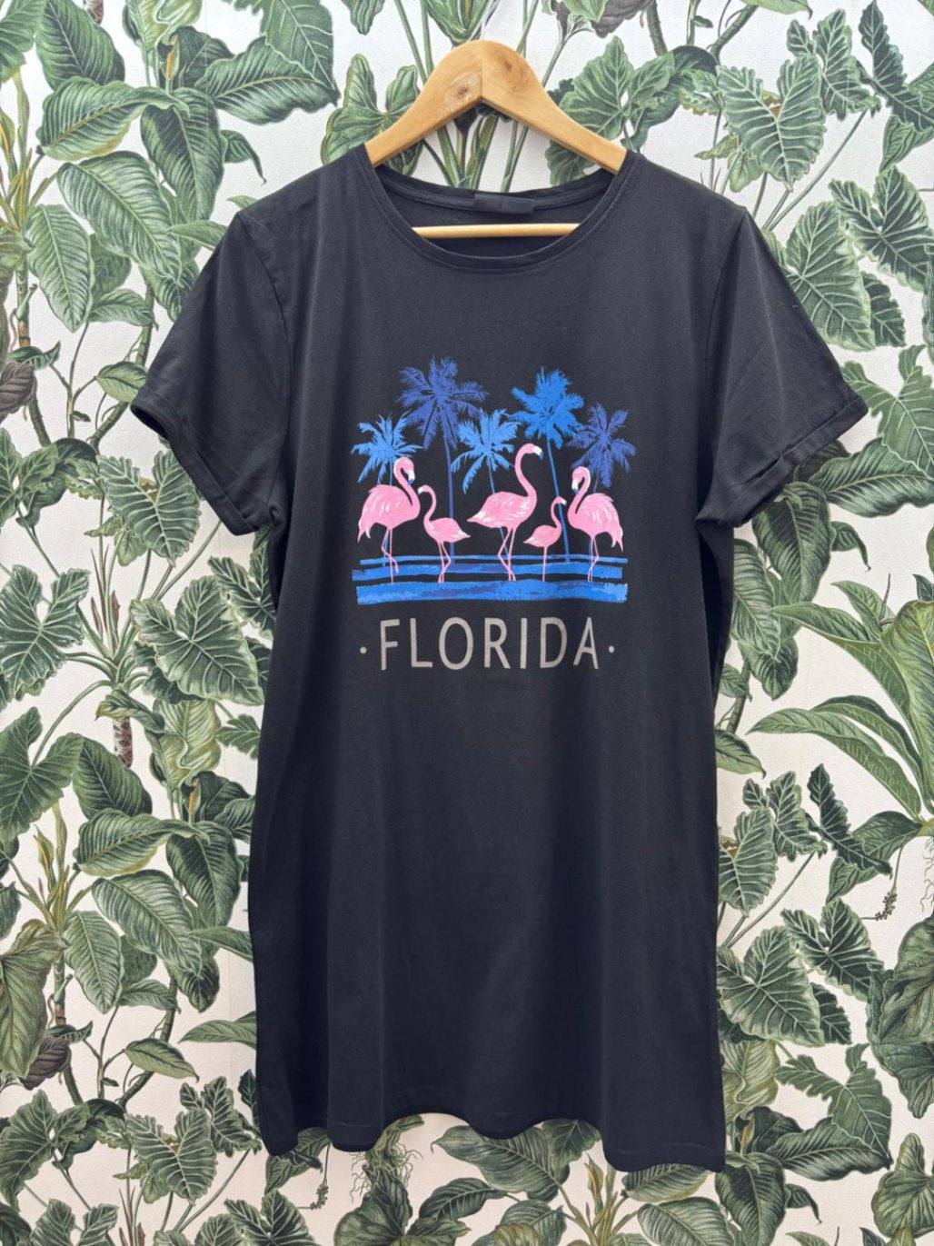 T-Shirt Kleid XXL Schwarz mit Flamingo Print